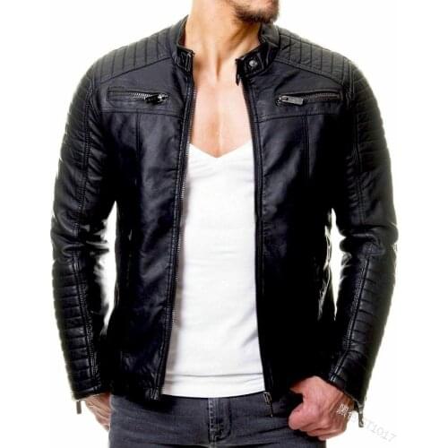 New European and American mens leather jackets PU leather stand-up collar zipper cardigan jacket leather jacket 2021