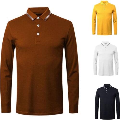Men Autumn Solid Color Turn Down Collar Base T-shirt Button Long Sleeve Shirt Mens clothing
