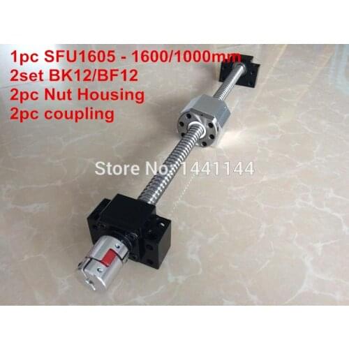 1605 ballscrew set : SFU1605- 1600/1000mm Ball screw -C7 + 1605 Nut Housing + BK/BF12 Support +12.7*10mm coupler