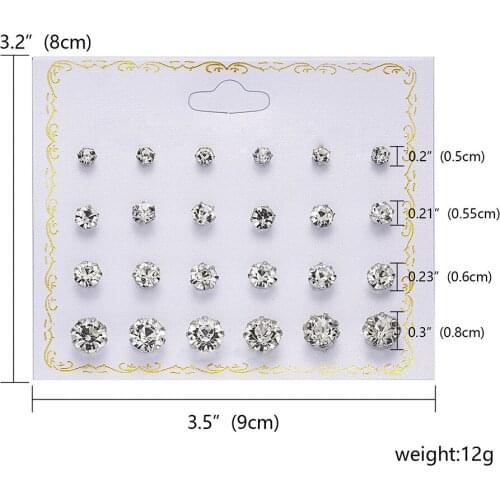 Ear Stud Set Cubic Zirconia Earrings For Women 12 Pair Multiple Size Sparkling Earrings Luxury Femme Jewelry Girlfriend Gift
