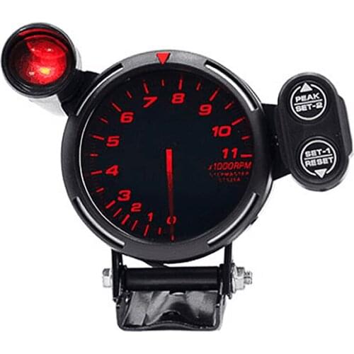 3.5" Tachometer Gauge Kit RED LED 11000 RPM Meter with Adjustable Shift Light+Stepping Motor Black