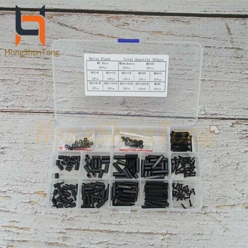 260Pcs/Set M2 Nylon Hex Spacers Screw Nut Stand-off Plastic Parts Plastic Standoff Set