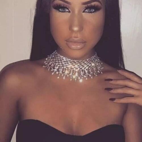 Lady Fringe Crystal Collar Necklace Fashion Luxury Casual Simple Sexy Rhinestone Jewelry Necklace Pendant Womens Gifts