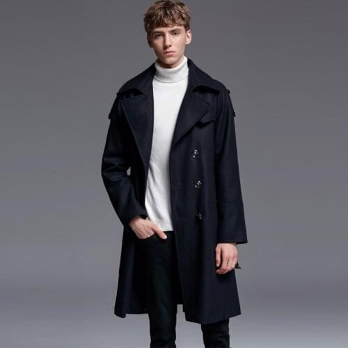 Fashion Men Double Breasted Work Business Wool Coat Winter Military Army Turn-Down Collar Belted Plus Size Cashmere Pea Coat