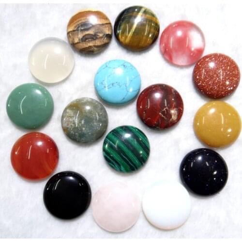 25mm Natural stone Quartz crystal lapis tiger eye Opal Round Cabochon Pendant for diy Jewelry making necklace Accessories 1pcs