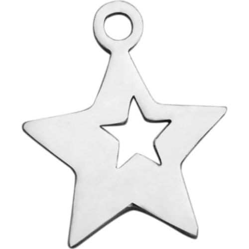 Fnixtar Five-pointed Stars Charms Polishing Stainless Steel Charms Pendant Fits Bracelet Necklace Double Stars Pendant 20pcs/lot