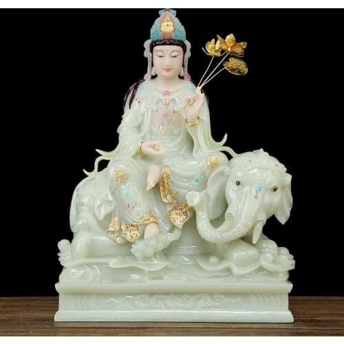 Luxury high gilding jade BUDDHA figure Buddhism PU XIAN PUSA Samantabhadra buddha Asia HOME shop protection Prosperity Sculpture