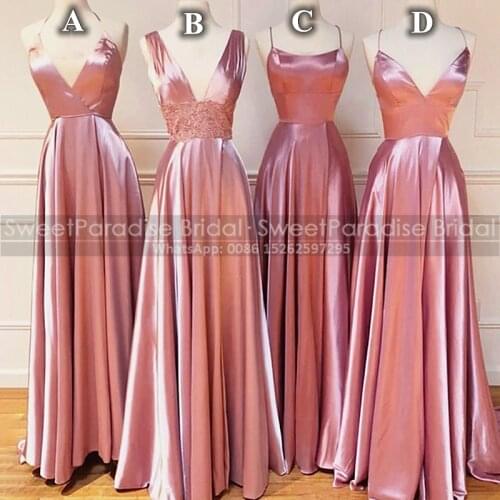 Pink Appliques A Line Bridesmaid Dresses Long Spaghetti Strap Sleeveless Wedding Party Dress Maid Of Honor For Women