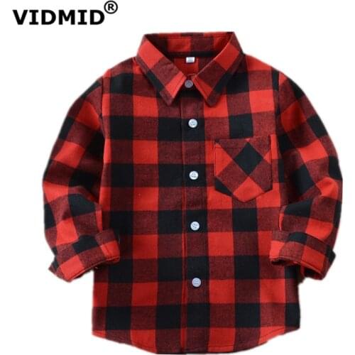 VIDMID Boys shirts for Girls British Plaid child Shirts kids school Blouse red tops clothes Kids Children plaid 12 years 6010 01