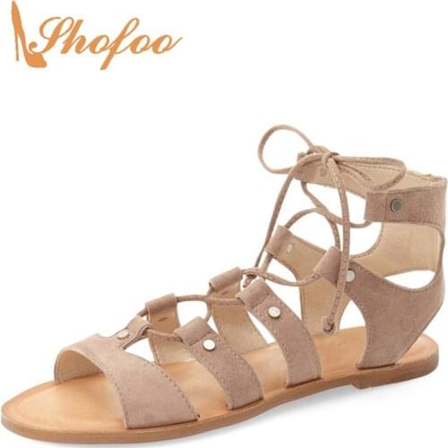 Cross-Tied Lace Up Flat Sandals Woman Ankle Strap Open Toe Large Size 34 38 Female Ladies Summer Shoes Footwear Concise Fashion