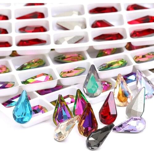 21Color Glitter Teardrop Pointback Sew On Rhinestones for Needlework DIY Stones and Crystals for Jewelry Making Nail Accessories