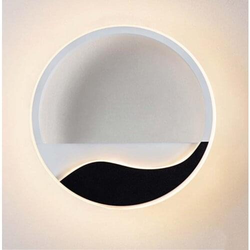 Sanmusion led night light children kids room beauty modern wall lamp black white round square aluminum ring lamps