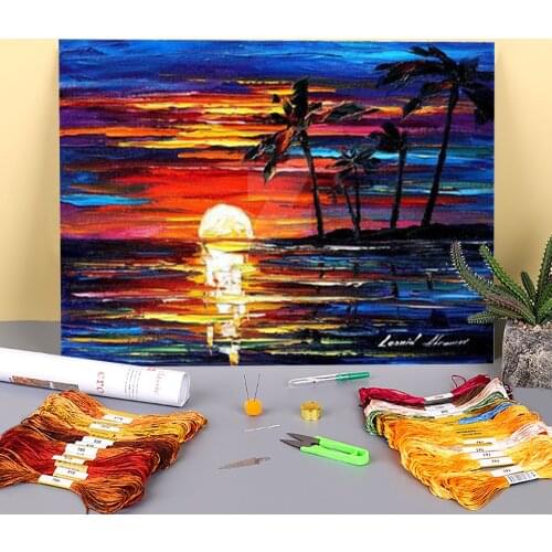 Tropical Fiesta Pre-Printed 11CT Cross Stitch Embroidery Kit DMC Threads Sewing Handicraft Craft Handiwork For Adults Package
