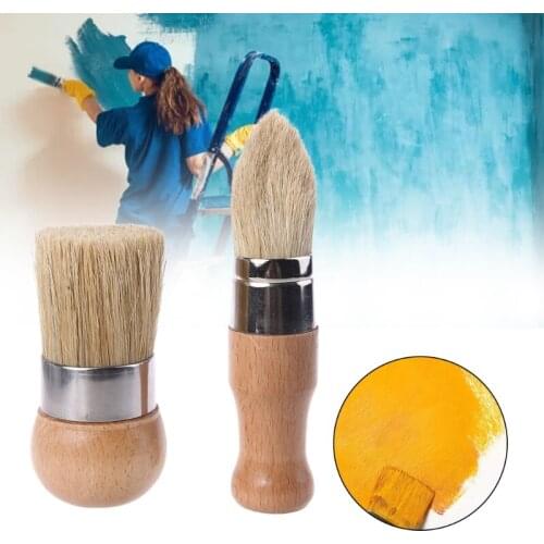 2Pcs/Set Round and Pointed Chalk Paint Wax Brush Ergonomic Wood Handle Natural Bristle Brushes Furniture DIY Painting Tool