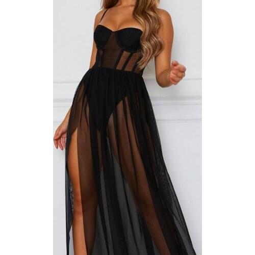 Women Sexy Elegant lingerie Dress lingerie Summer Volie Dresses Women See Through Black Gauze Mesh Sundress Lace Night Dress