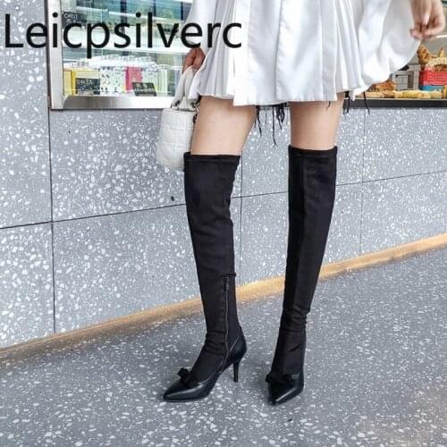 Womens Boots Autumn And Winter New Pointed butterfly Knot Color matching High heel Womens Over the knee boots plus size 28-48
