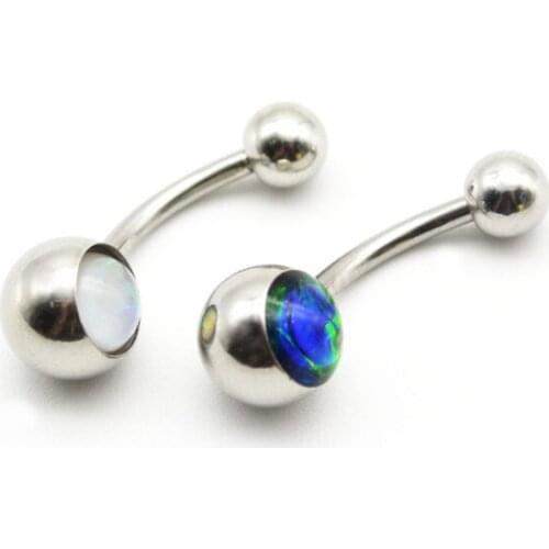 New Style Opal Stone Belly Button Navle Ring Bar 14G Surgical Stainless Steel 10mm Body Piercing Jewelry for women