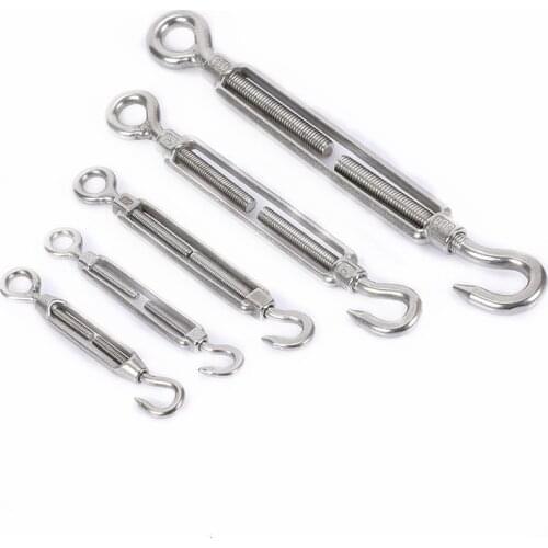 1PCS Stainless Steel Turnbuckle Hook Ring Buckles Adjustable Wire Rope Tensioner for Tighten Binding Ropes Hardware Accessories