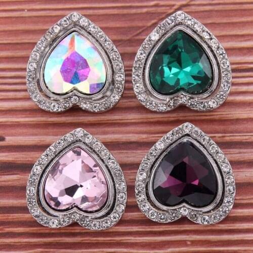 10pcs/lot New white Crystal Heart-shaped 18MM Snap Jewelry Metal Buttons fit Snap Bracelet womens fashion Jewelry