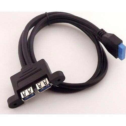 10pcs Dual Port USB 3.0 A Female Screw Mount to 20Pin Header Motherboard Adapter Cable 50cm