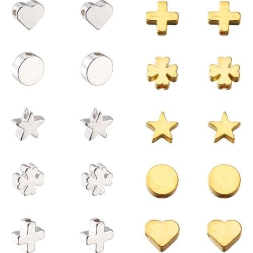 150pcs Brass Spacer Beads Heart Round Star Clover Cross Silver/Golden Color Loose Beads for Bracelet Necklace Jewelry Making