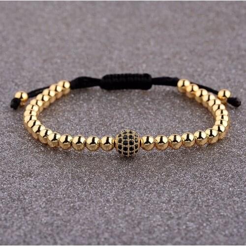 2020 Round Shape CZ Ball Gold Bracelet Men 5mm Copper Beads Womens Macrame Jewelry Bracelet Femme Handmade AB1245