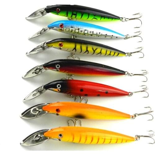 7pcs Metal Mouth Minnow Bait Diving Crankbait Hard Plastic Swimbait Artificial Fishing Lure Fishing Wobblers 14cm 16.2g