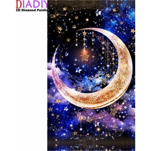 5D DIY Diamond Painting Full Circle Diamond Cartoon Moon Star Rhinestone Inlaid Diamond Embroidery Home Decoration Gift