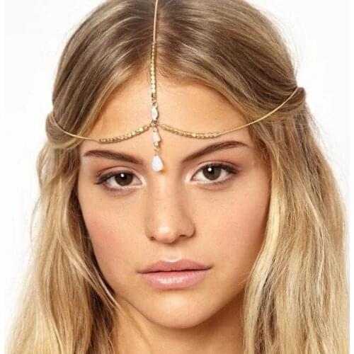 Boho Pearl Tassel Stretch Headband Hair Band Wedding bride to be Crystal Bridal Hair Accessories Head Chain India Hair Jewelry