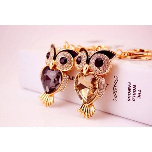 Cute Owl Black Heart Crystal Charm Purse Rhinestone Handbag Car Key Keyring Keychain Party Wedding Birthday Gift