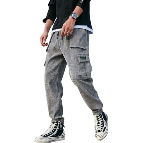 Men Winter Pants Corduroy Sweatpants Cargo Pants 2020 Men Harem Jogger Vintage Color Block Hip Hop Harajuku Trousers 5XL6XL 7XL