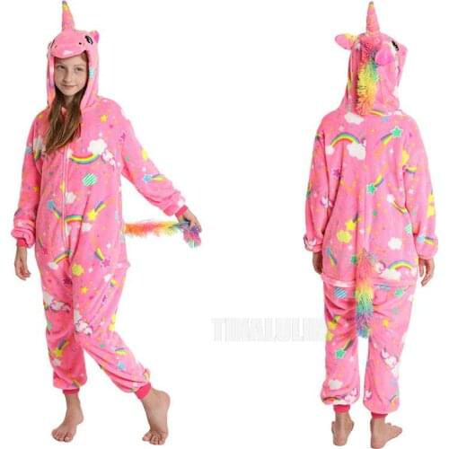 Kid Boy Girl Unicorn Party Cosplay Flannel One Piece Clothes Winter Hooded Children Bathrobes Licorne Onesie Kids Star Bath Robe
