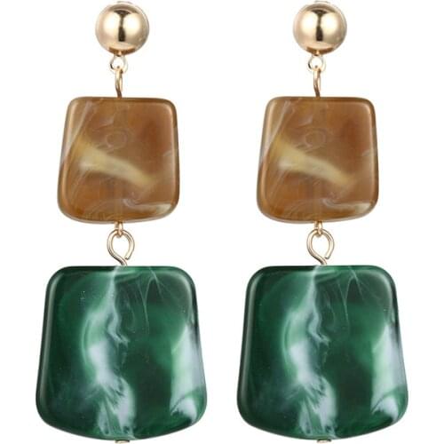 European and American Fashion Retro Geometric Size Square Texture Stitching Contrast Color Acrylic Acetate Earring Earring Women