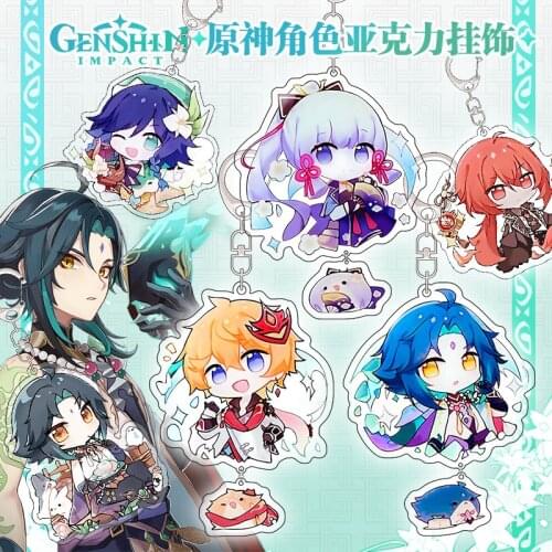Game Genshin Impact Cartoon Keychain Keqing Diluc Venti Ganyu Hu Tao Zhongli Klee Acrylic Keyring Anime Bag Pendant Toys Charm