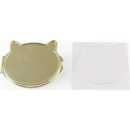 Gold Cat Face Compact Mirror With Epoxy Sticker For DIY