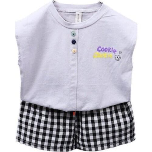 Summer Children Boys Cotton Clothing Baby Girls Letter Vest Plaid Shorts 2Pcs/sets Kids Infant Clothes Toddler Casual Tracksuits