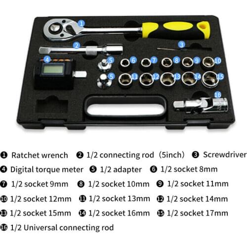 Multifunctional Wrench Socket Set Digital Torque Meter with Connector 1/2inch 20-200N.m Division Value 0.1N.m