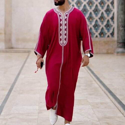 Islamic Arabic Clothing Men Djellaba Dubai Abaya Muslim Kaftan Middle East Caftan Loose Casual Hooded Striped Robe Jubba Thobe