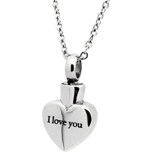Stainless Steel Mirror Polish I Love You Heart Cremation Urn Pendant Perfume Bottles Necklace Jewelry 50cm