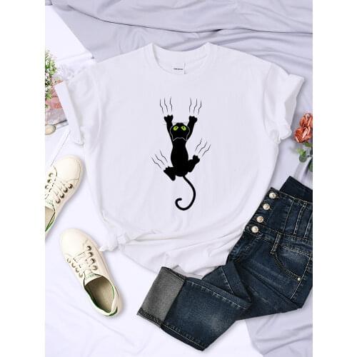 Naughty Black Cat Printing New T Shirts Womens Crewneck Loosetshirt Pattern Cottoncouple Summer Creativity Loose Tshirts Male