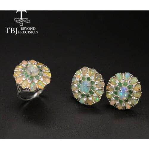 2021 New Luxury Big Opal Emerald Jewelry set natural Ethiopia Opal nano emerald party fine jewelry for women wife nice gift