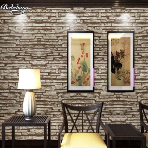 Beibehang Retro 3D simulation simulation brick wallpaper PVC waterproof box Chinese warm restaurant culture stone wallpaper