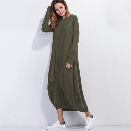 Autumn Large Women Solid Color Long Round Neck Fashion Lantern Dress Long Sleeve Maxi Loose Summer Plus Size 4xl 5xl 6xl Dress