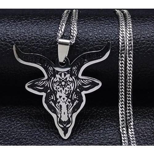 Satan Sheep Head Necklace Jewelry Silver Color Stainless Steel Necklaces for Men Jewelry cadenas para hombre N3261S03