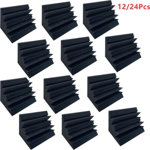 12/24Pcs 4.7 in X 4.7 in X 9.4 inch Bass Trap Acoustic Wall Foam Black Soundproofing Insulation Foam Panel Studio Corner Foam