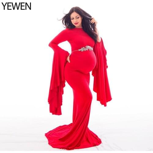 Stretchy Fabric Long Sleeves Maternity Dresses Long Sleeves Mermaid Round Neck Gowns Photography Prop Gown Pregn YEWEN