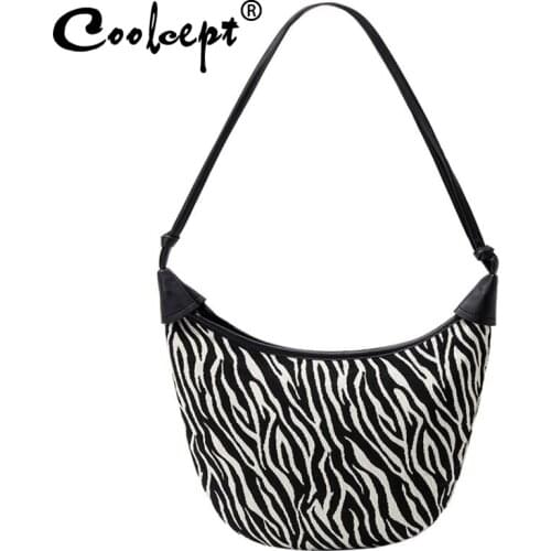 Coolcept Casual PU Leather Sling Handbag Purse Women Zebra Pattern Retro Crossbody Bag Popular Simple Female Daily Bag