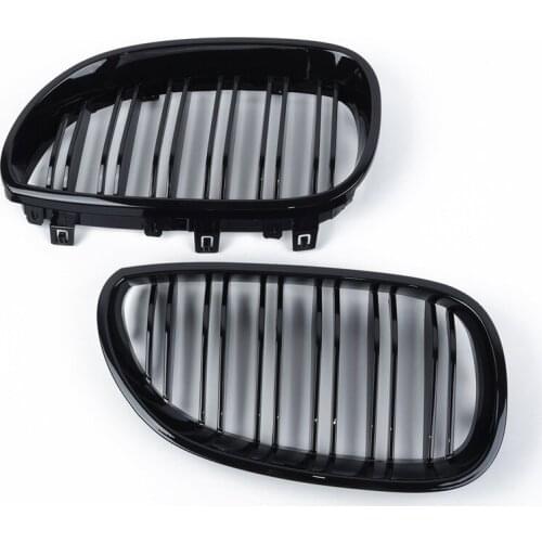1 Pair Gloss Black Front Kidney Grill Double Slat Double Line Grille for BMW E60 E61 5 Series 2003-2010 Car Accessories Coupe