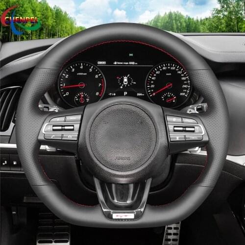 DIY Hand-stitched Non-slip Black Leather Car Steering Wheel Cover For Kia Stinger 2017 2018 2019 2020 Car Interior Decoration