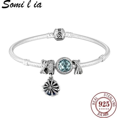 Somi l ia 100% 925 Sterling Silver Mothers Day Gift for Mom Charm Flat Bracelets Perfect DIY Charm Jewelry Gift for Women